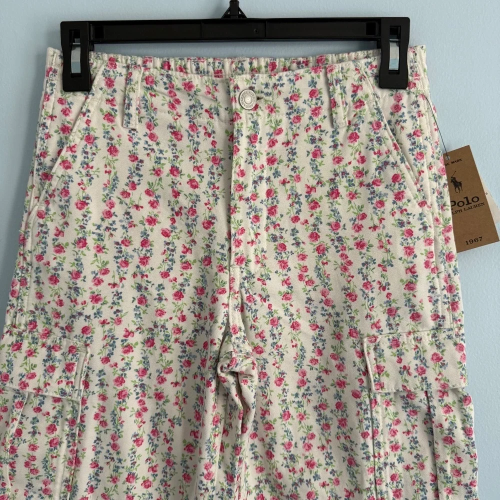 Polo Ralph Lauren Big Girls Floral Canvas Wide‎ Leg Cargo Cotton Pants Size 12